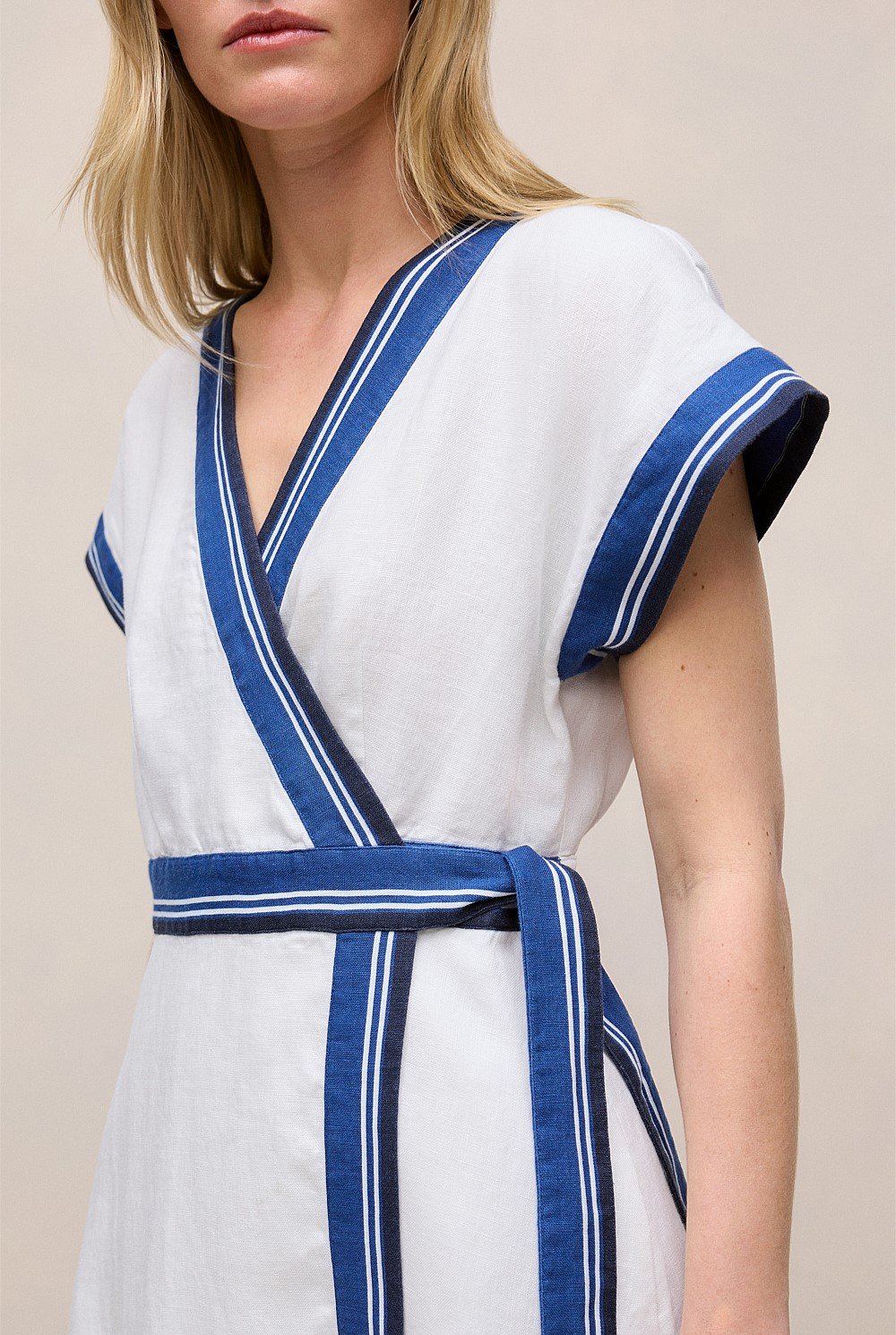 Marea Border Stripe Linen Wrap Dress