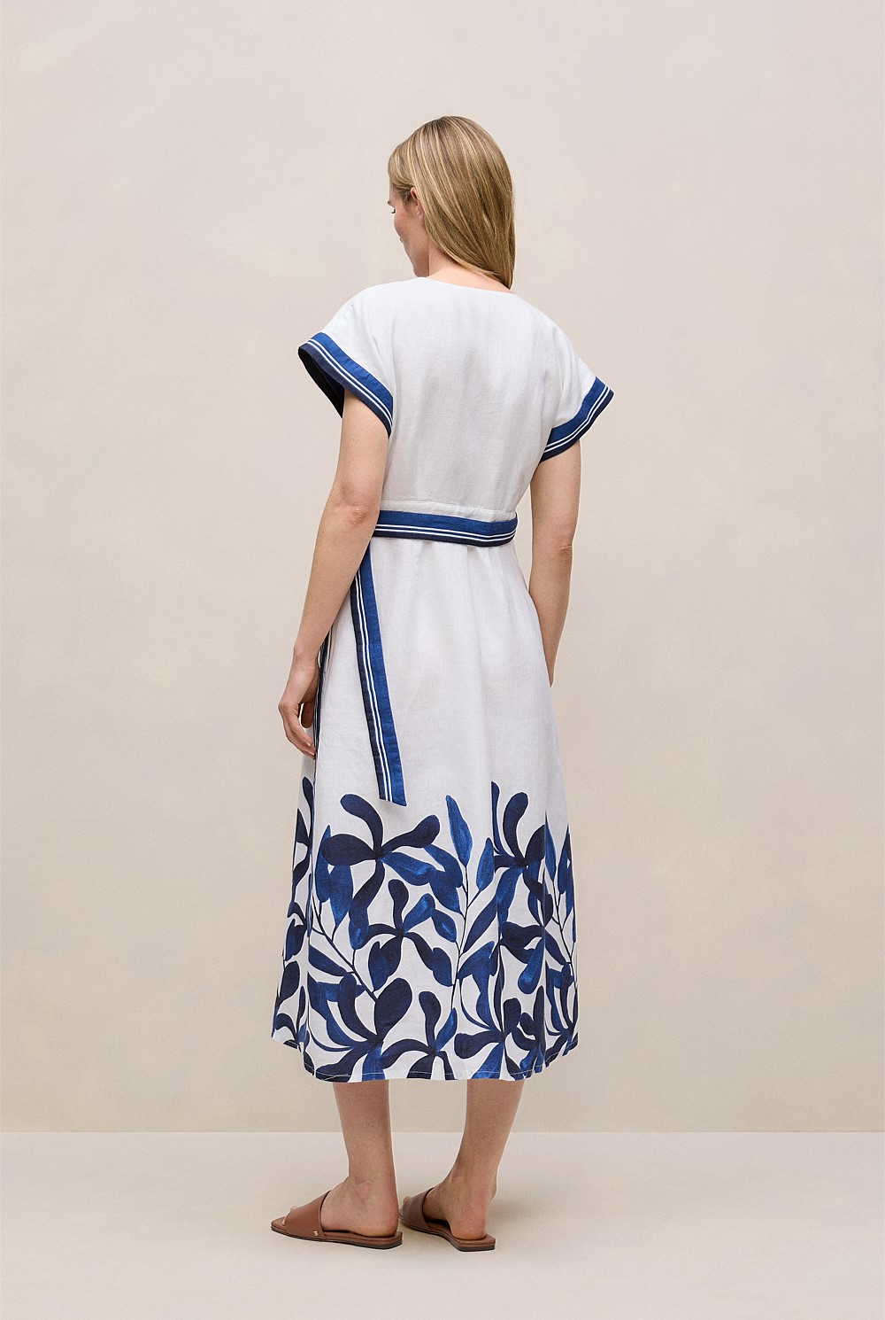 Marea Border Stripe Linen Wrap Dress