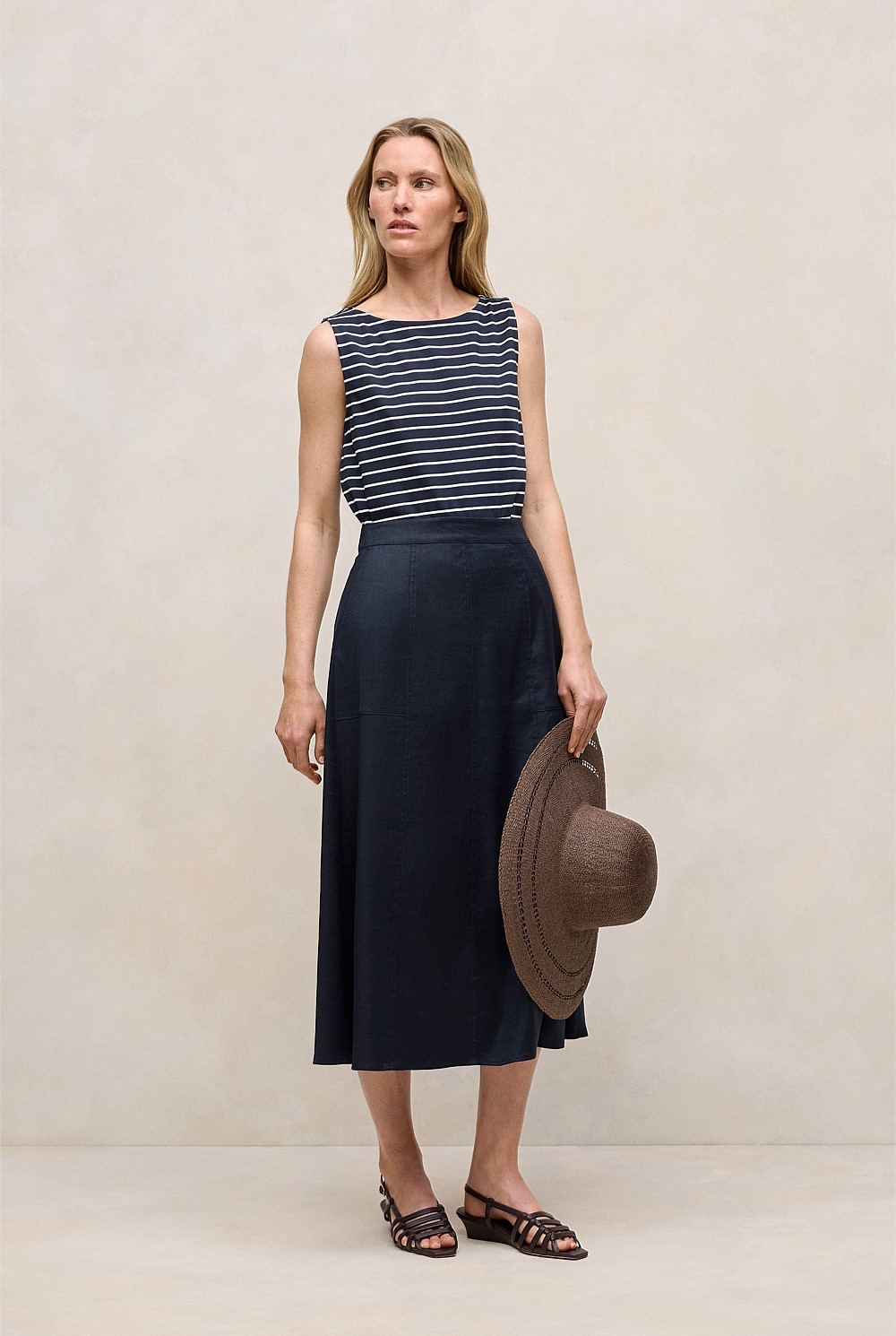 Stretch Linen Patch Pocket Skirt
