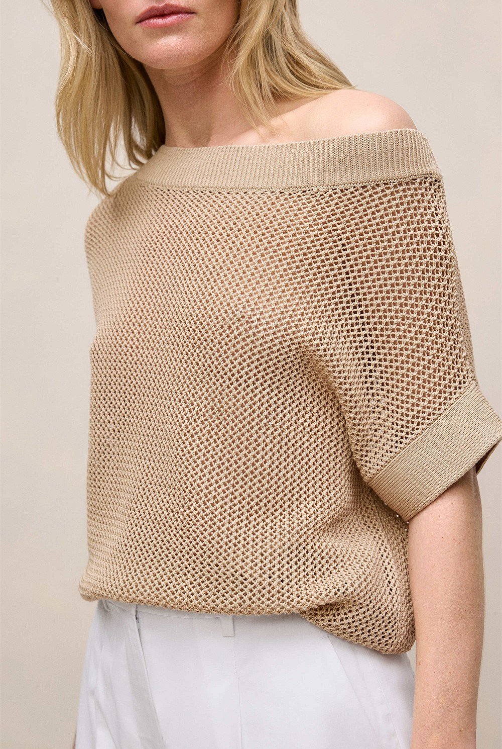 Mercerised Cotton Open Knit T-shirt