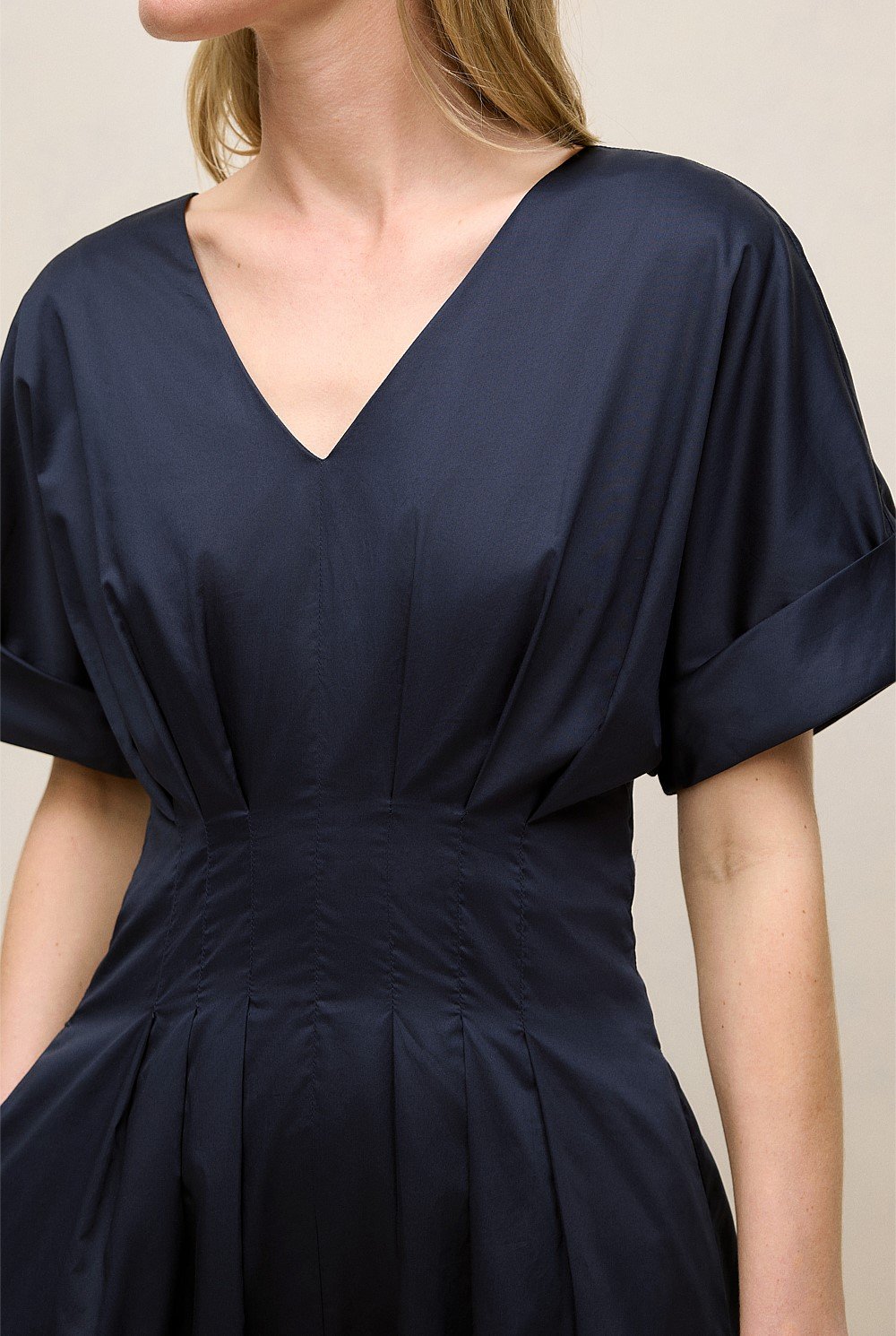 Cotton Sateen Pleat Waist Dress