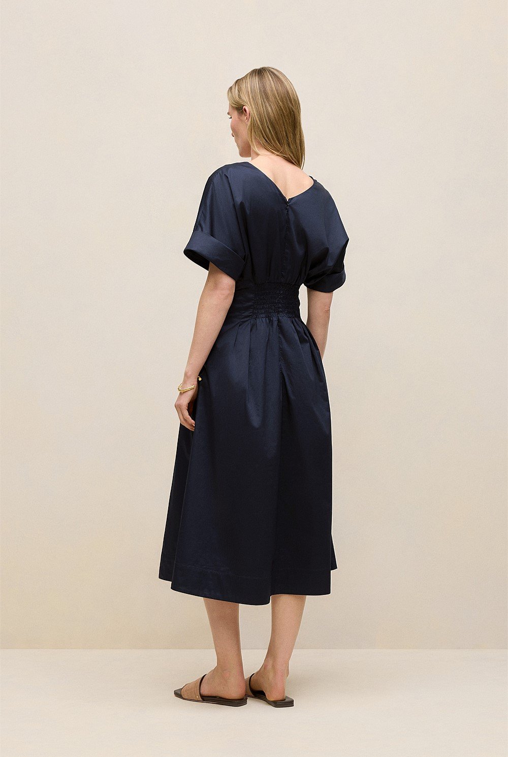 Cotton Sateen Pleat Waist Dress