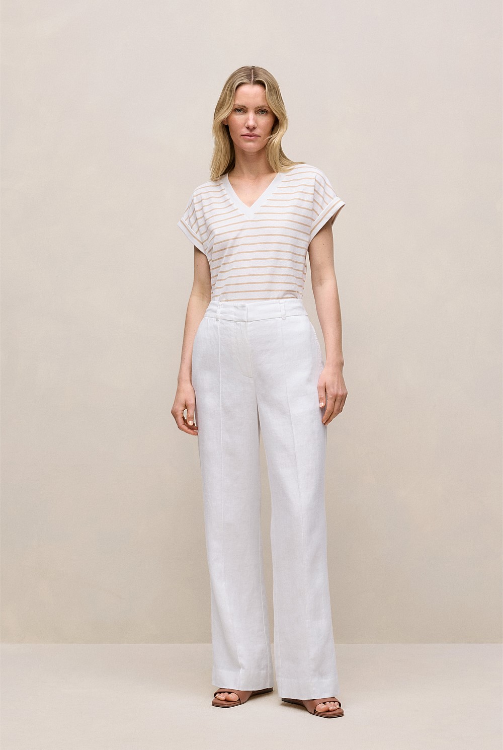 Linen Cotton Stripe V Neck T-shirt