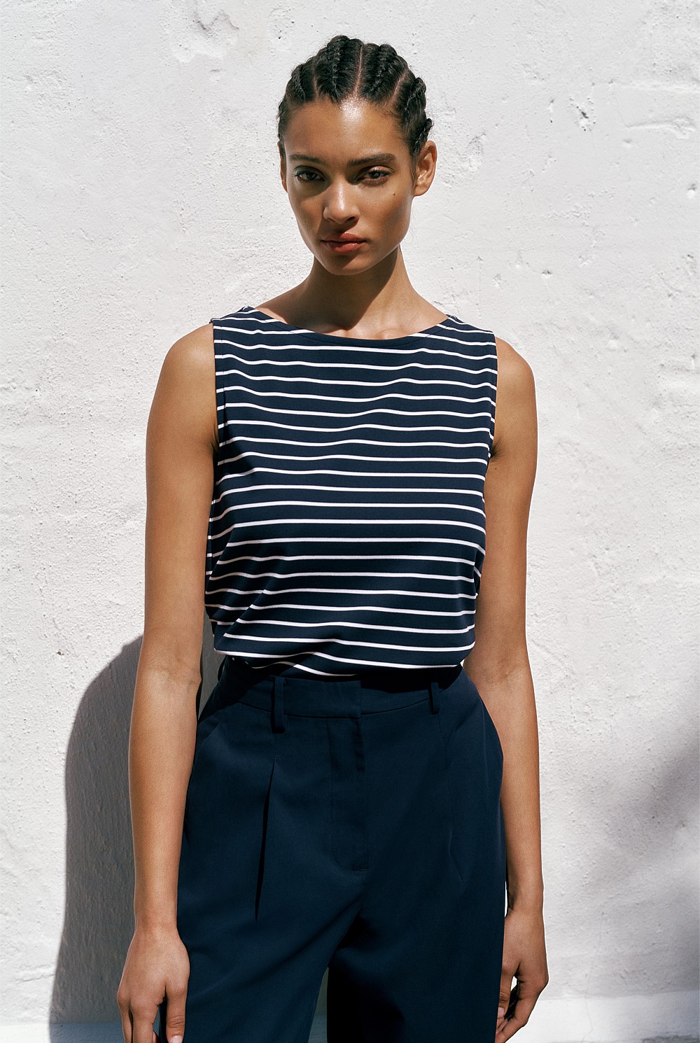 Modal Cotton Stripe Boatneck Tank