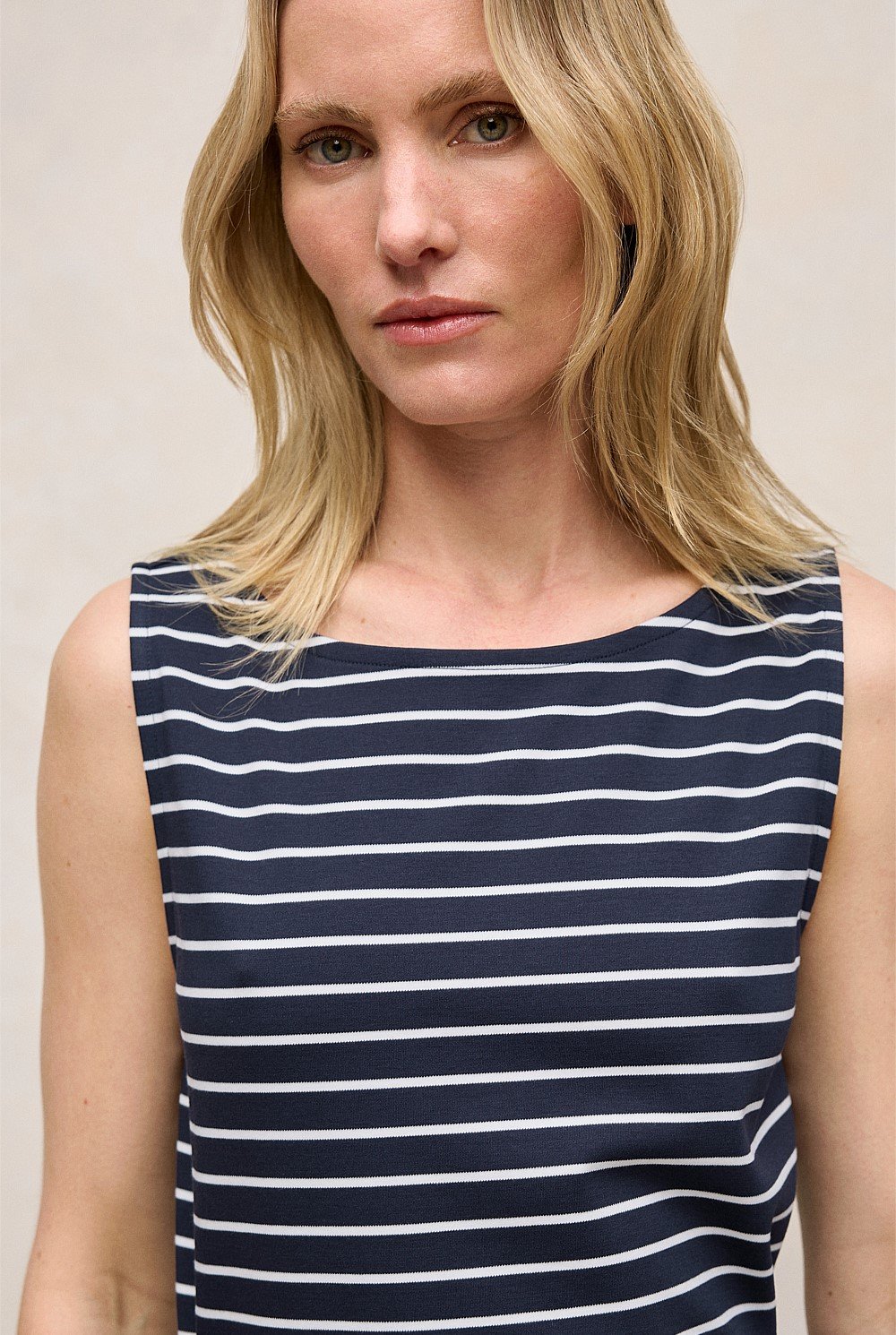Modal Cotton Stripe Boatneck Tank