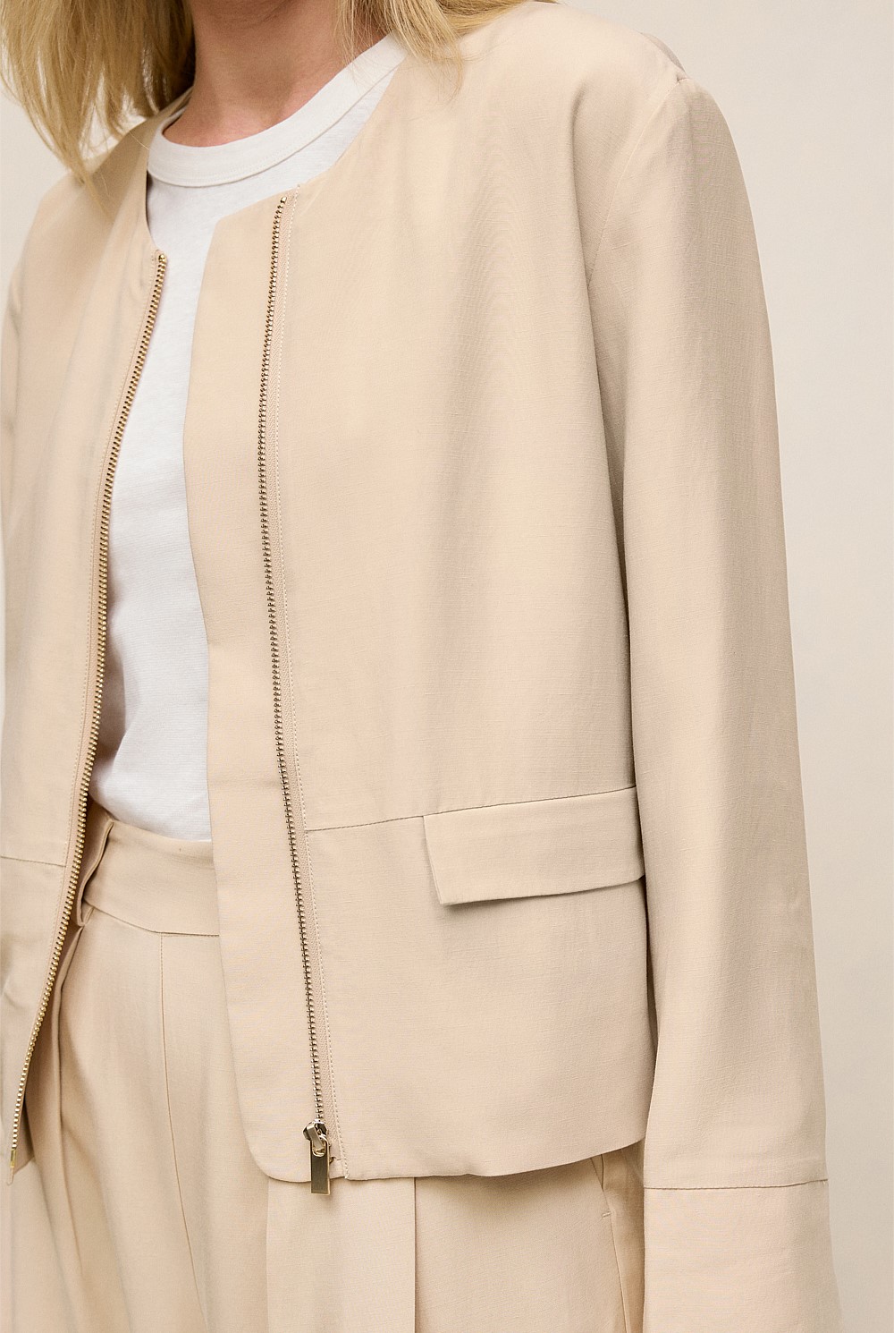 Soft Collarless Blouson Jacket