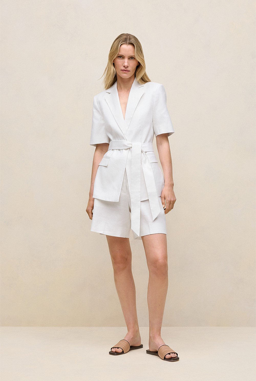 Stretch Linen Short Sleeve Blazer