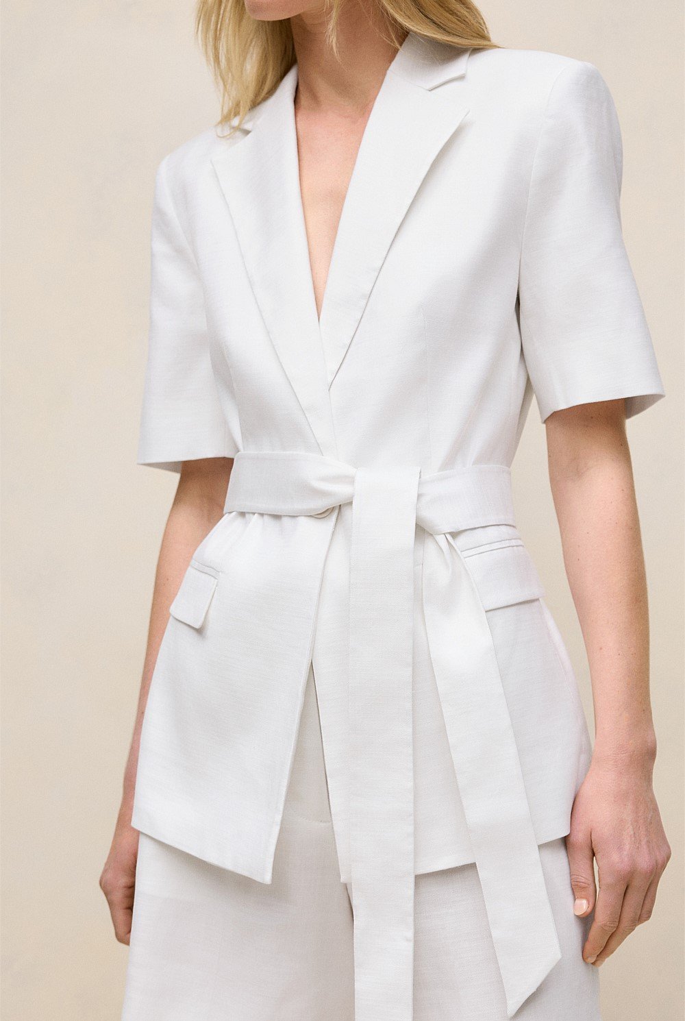 Stretch Linen Short Sleeve Blazer