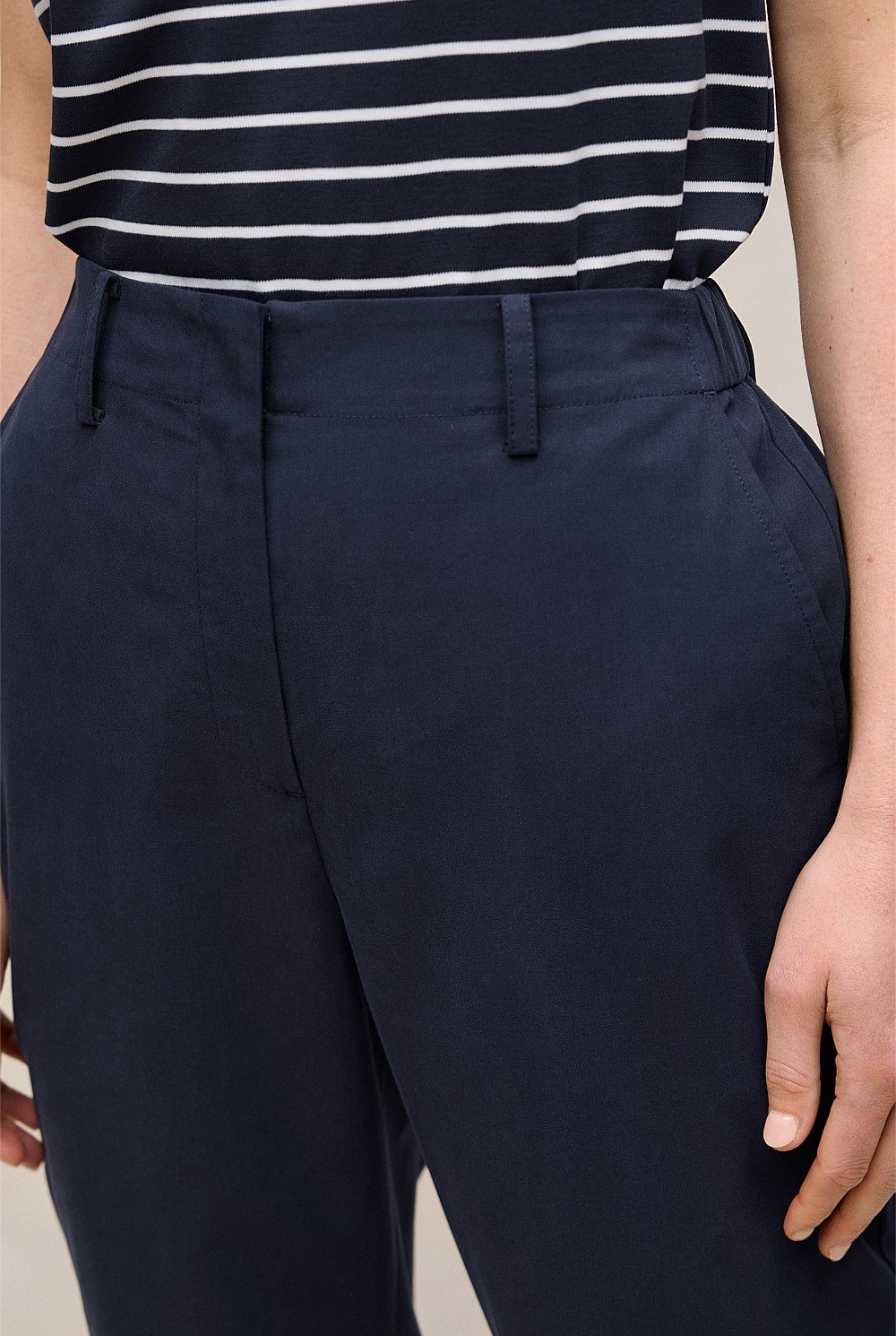 Cotton Blend Tailored Straight Leg Pant