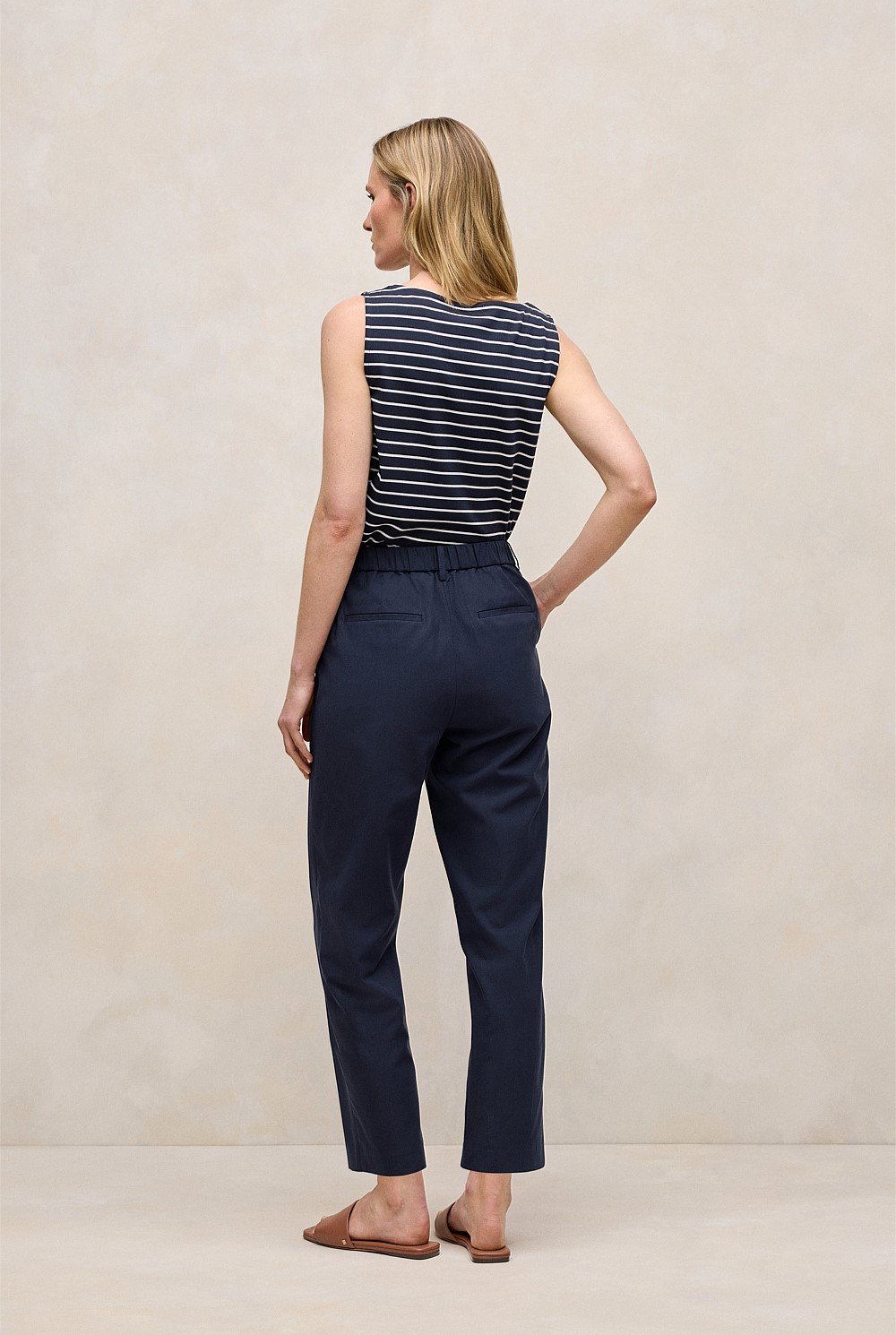Cotton Blend Tailored Straight Leg Pant