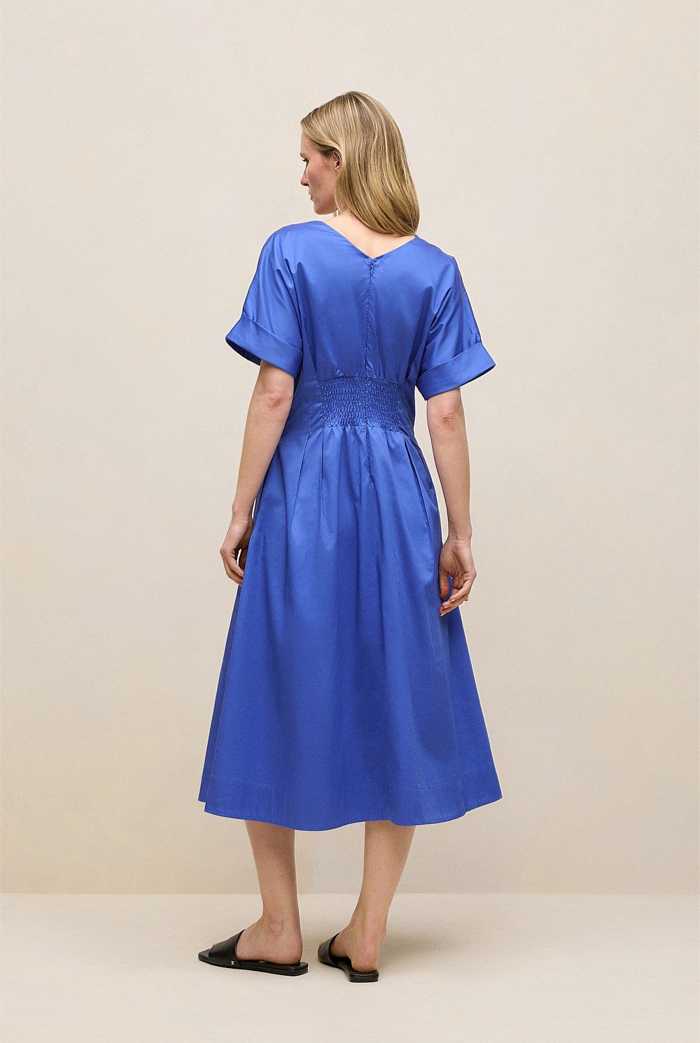 Cotton Sateen Pleat Waist Dress