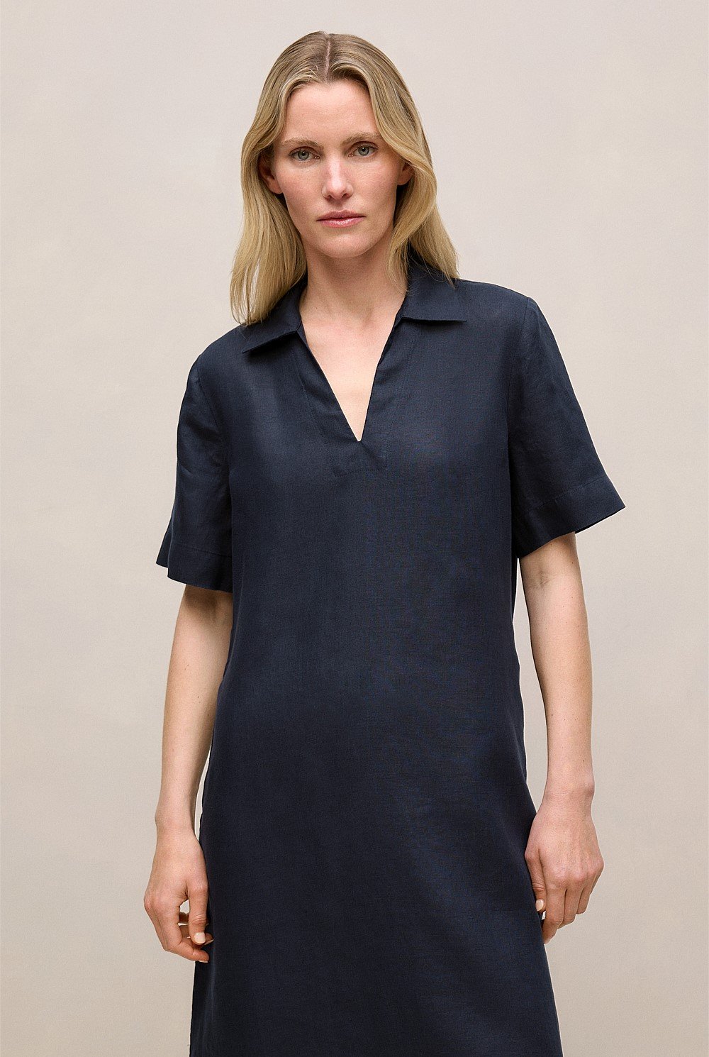 Linen Collared Popover Shift Dress