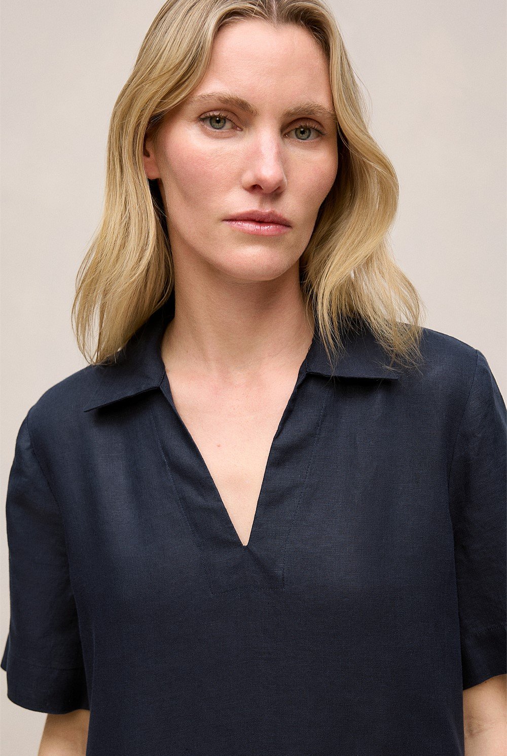 Linen Collared Popover Shift Dress