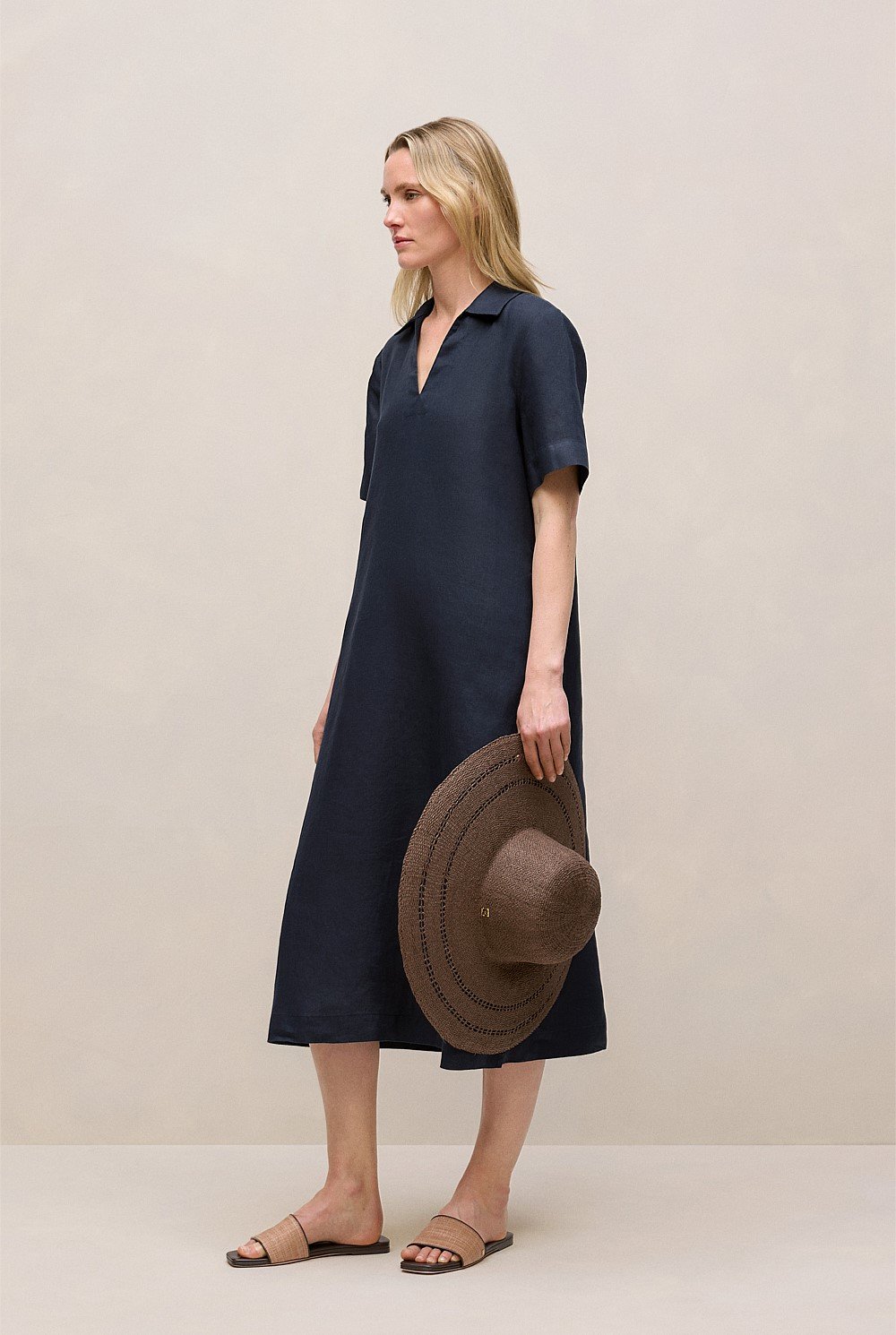 Linen Collared Popover Shift Dress