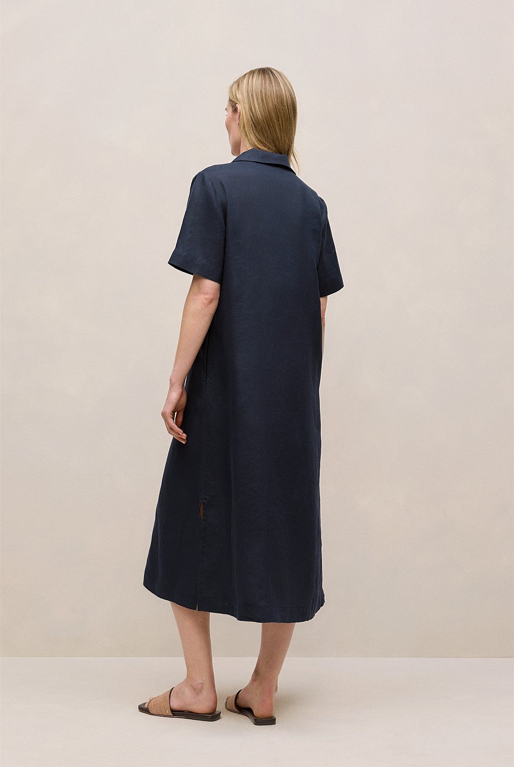 Linen Collared Popover Shift Dress