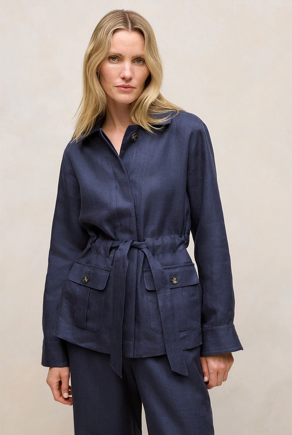 Linen Pocket Detail Belted Jacket