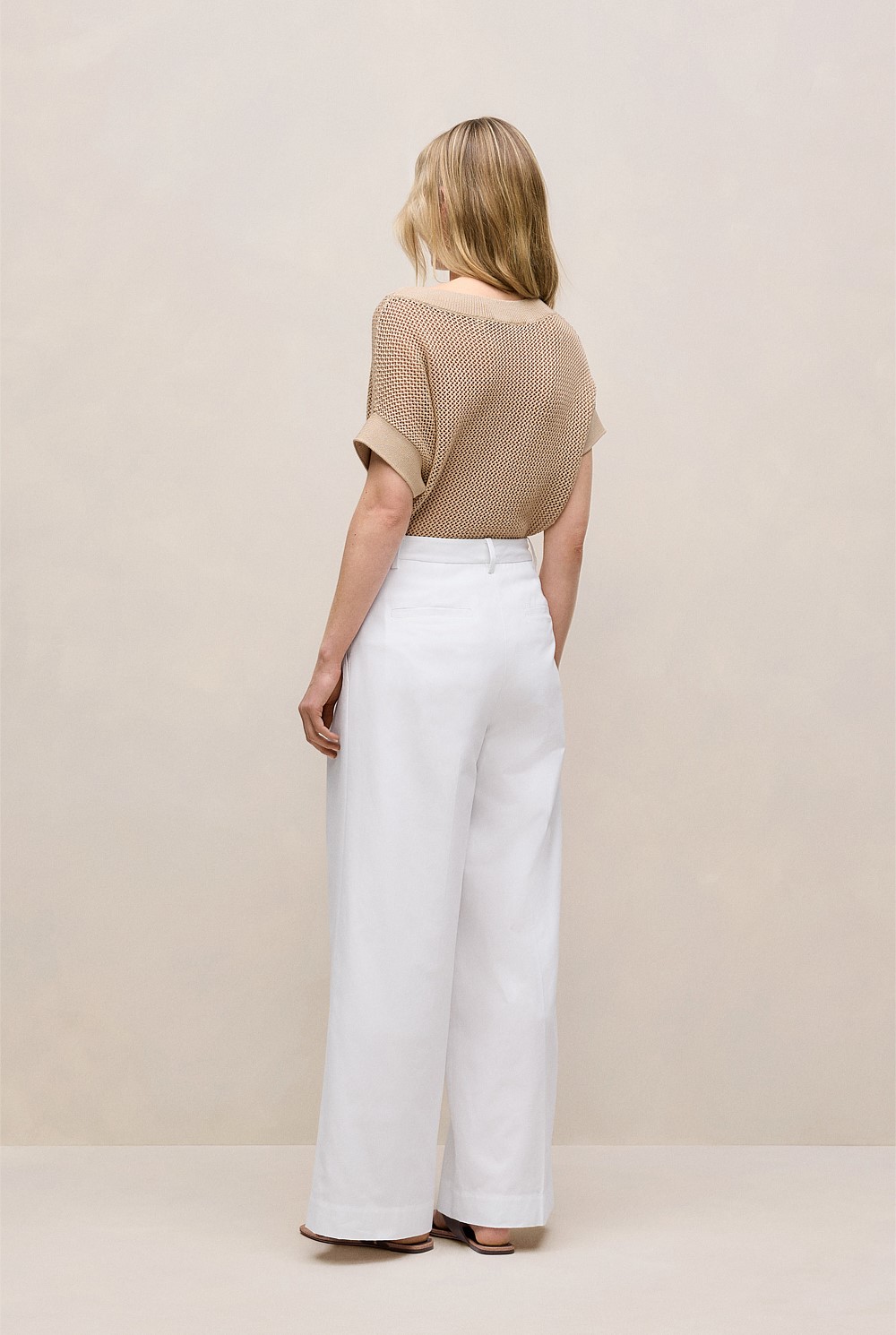 Cotton Blend Tailored Wide Leg Pant