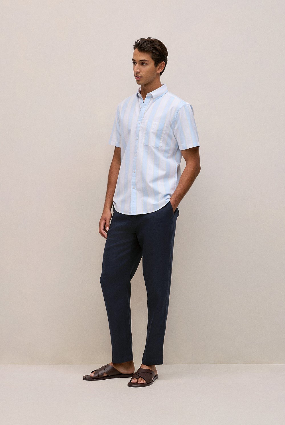 Stripe Monogram Short Sleeve Oxford Shirt