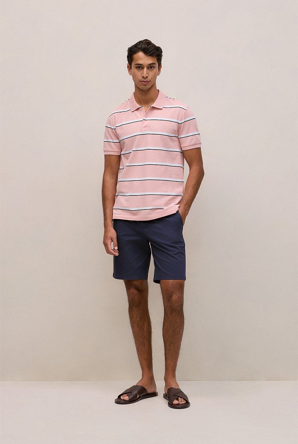 Cotton Pique Double Stripe Polo