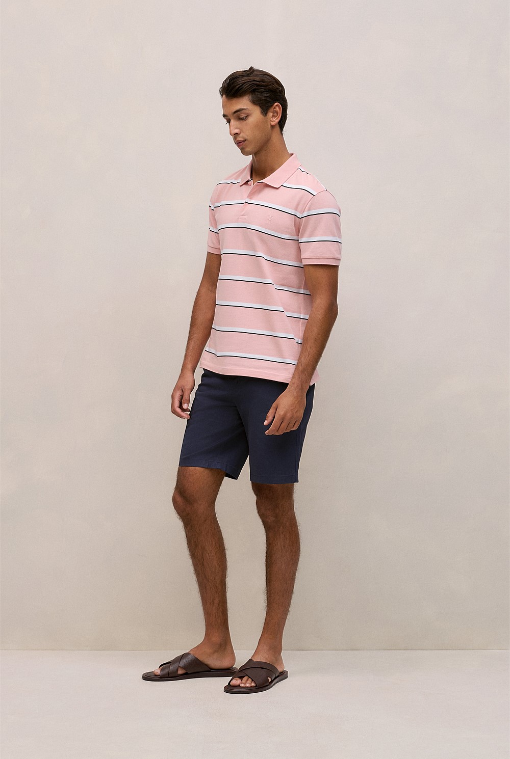 Cotton Pique Double Stripe Polo