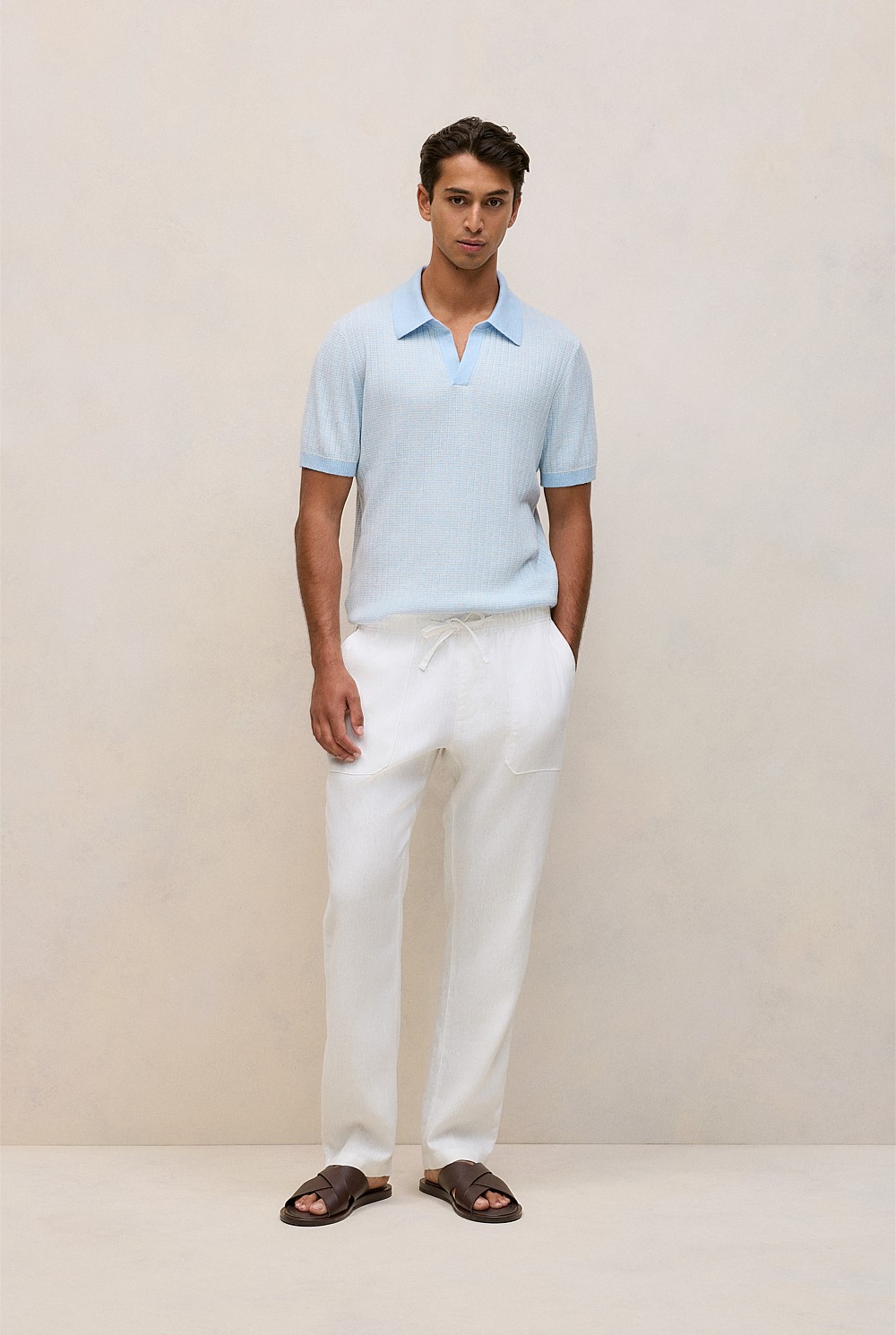 Linen Cotton Mouline Stripe Polo