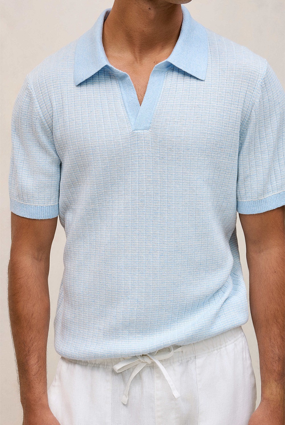 Linen Cotton Mouline Stripe Polo