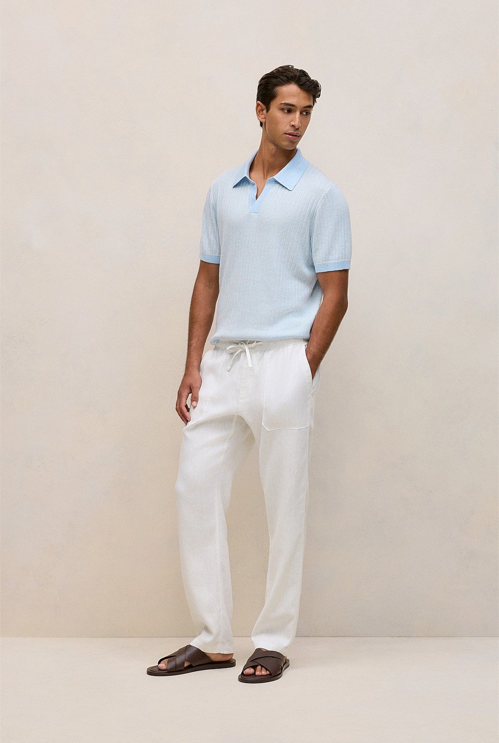 Linen Cotton Mouline Stripe Polo