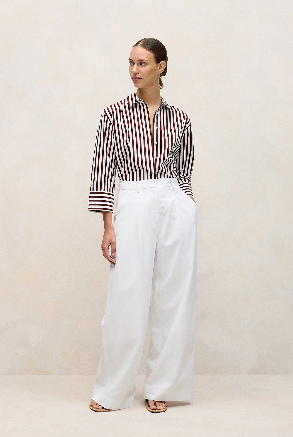 Cotton Poplin Stripe Relaxed Shirt