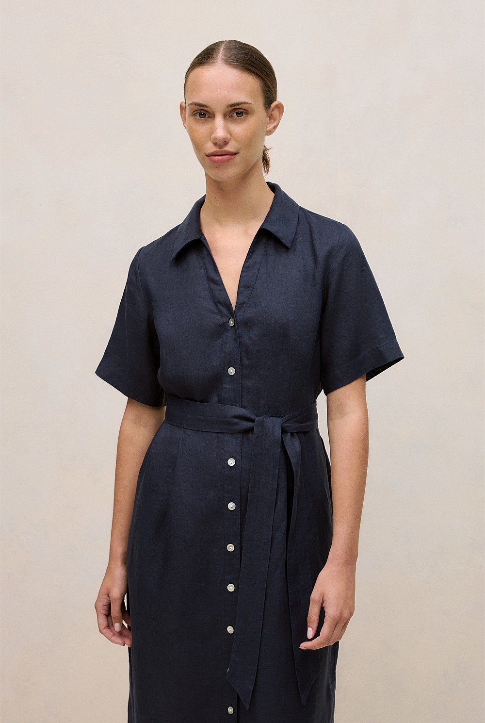 Linen Button Detail Shirt Dress
