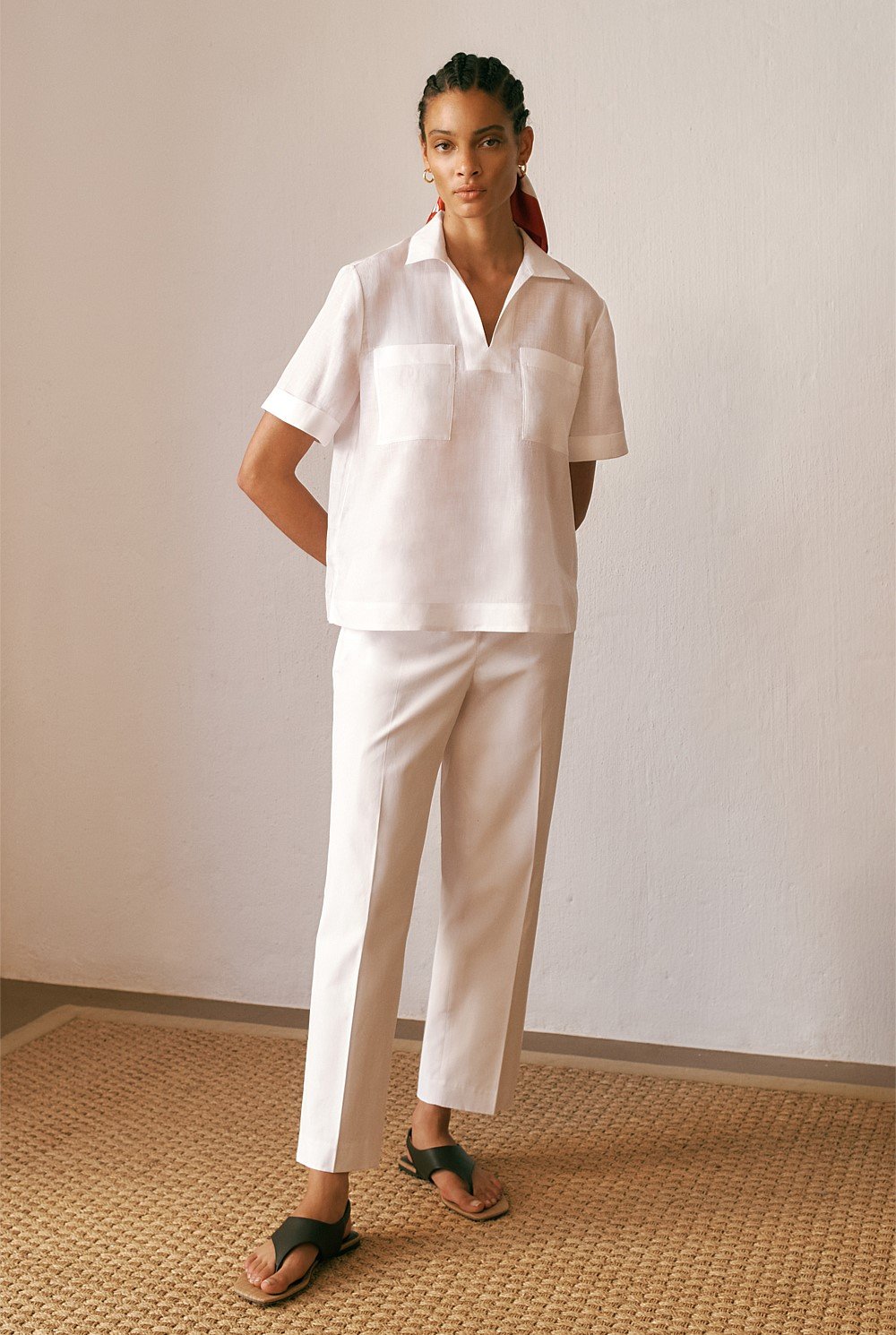 Cotton Blend Straight Leg Pant