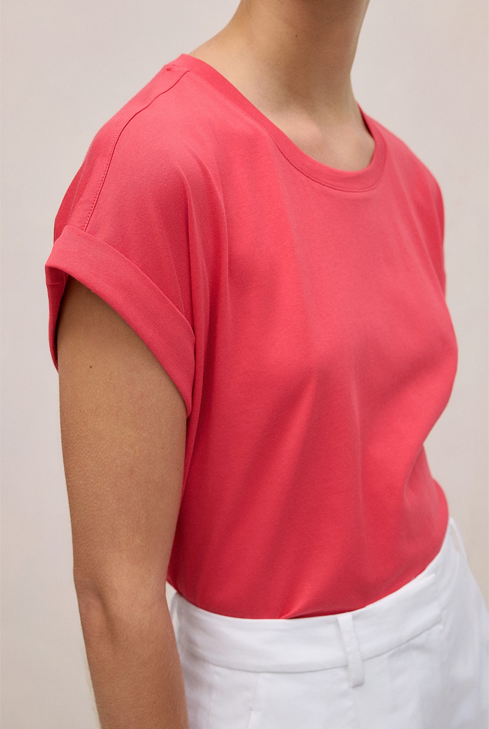 Cotton Cuff Sleeve T-shirt