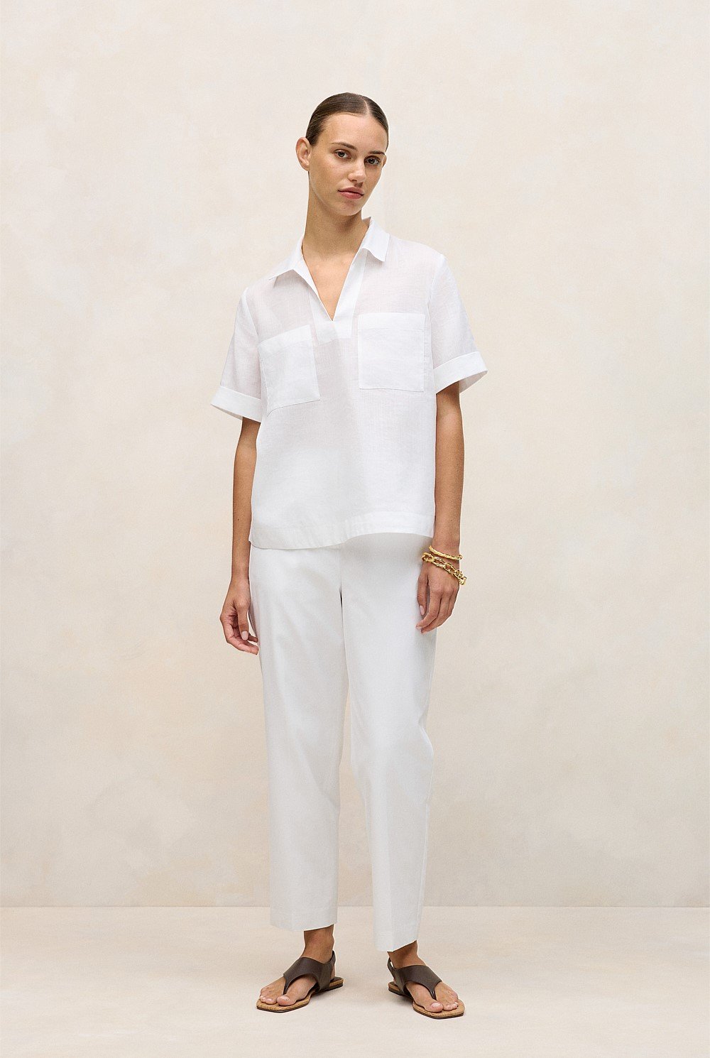 Ramie Collared Popover Shirt