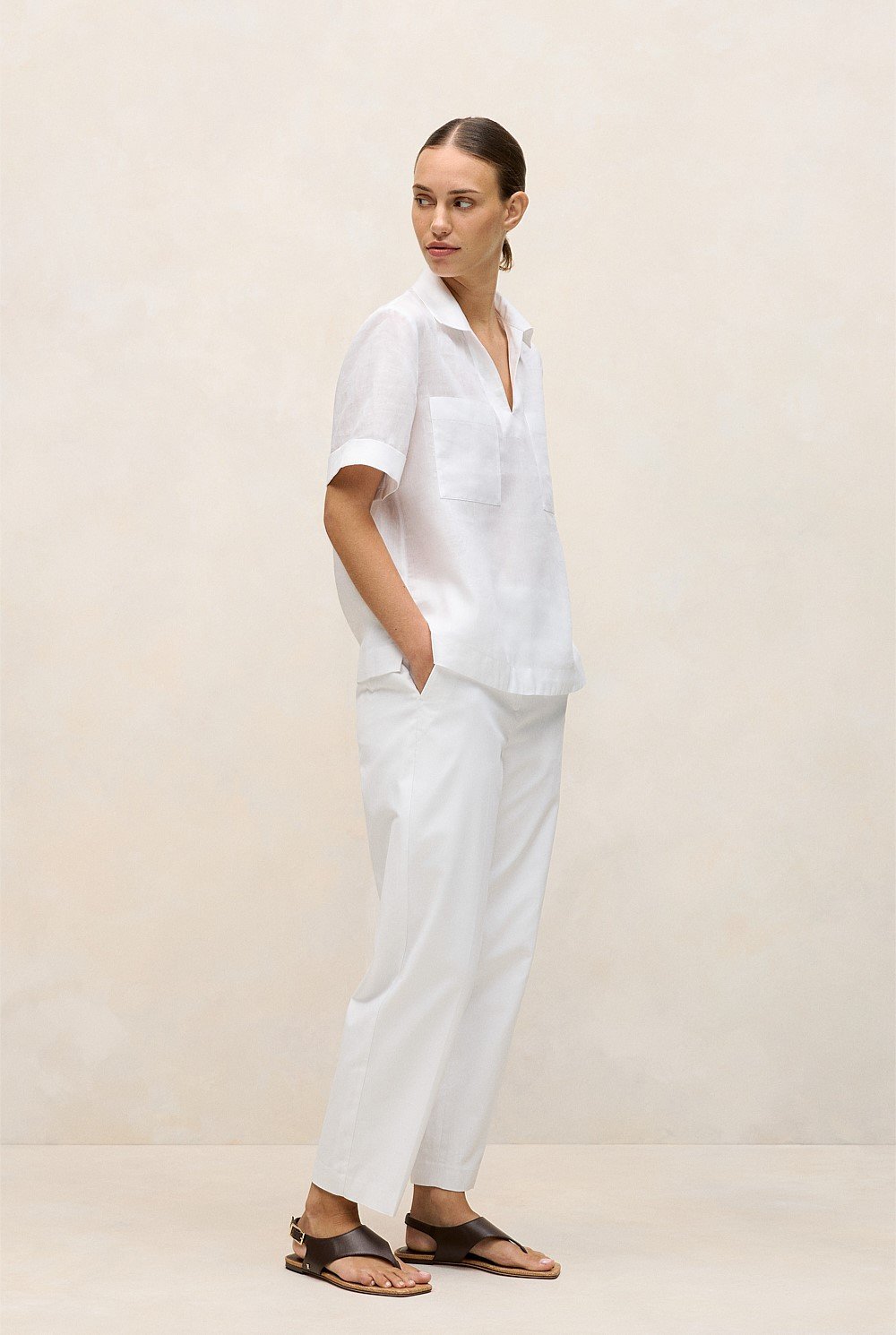 Ramie Collared Popover Shirt