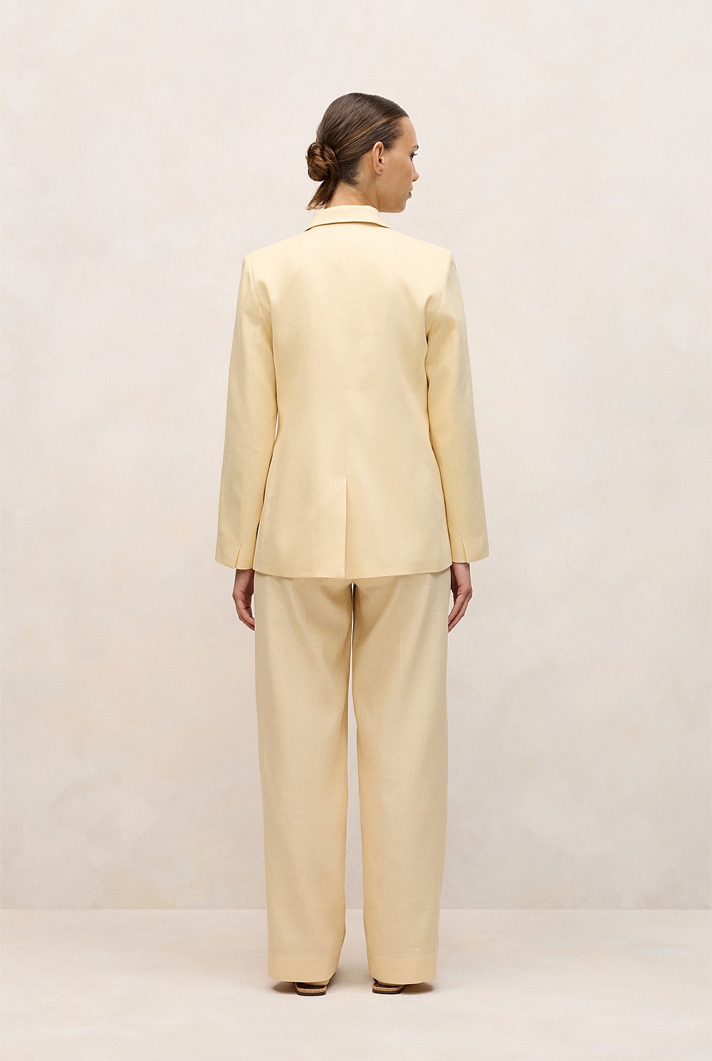 Linen Cotton Herringbone Double Breasted Blazer