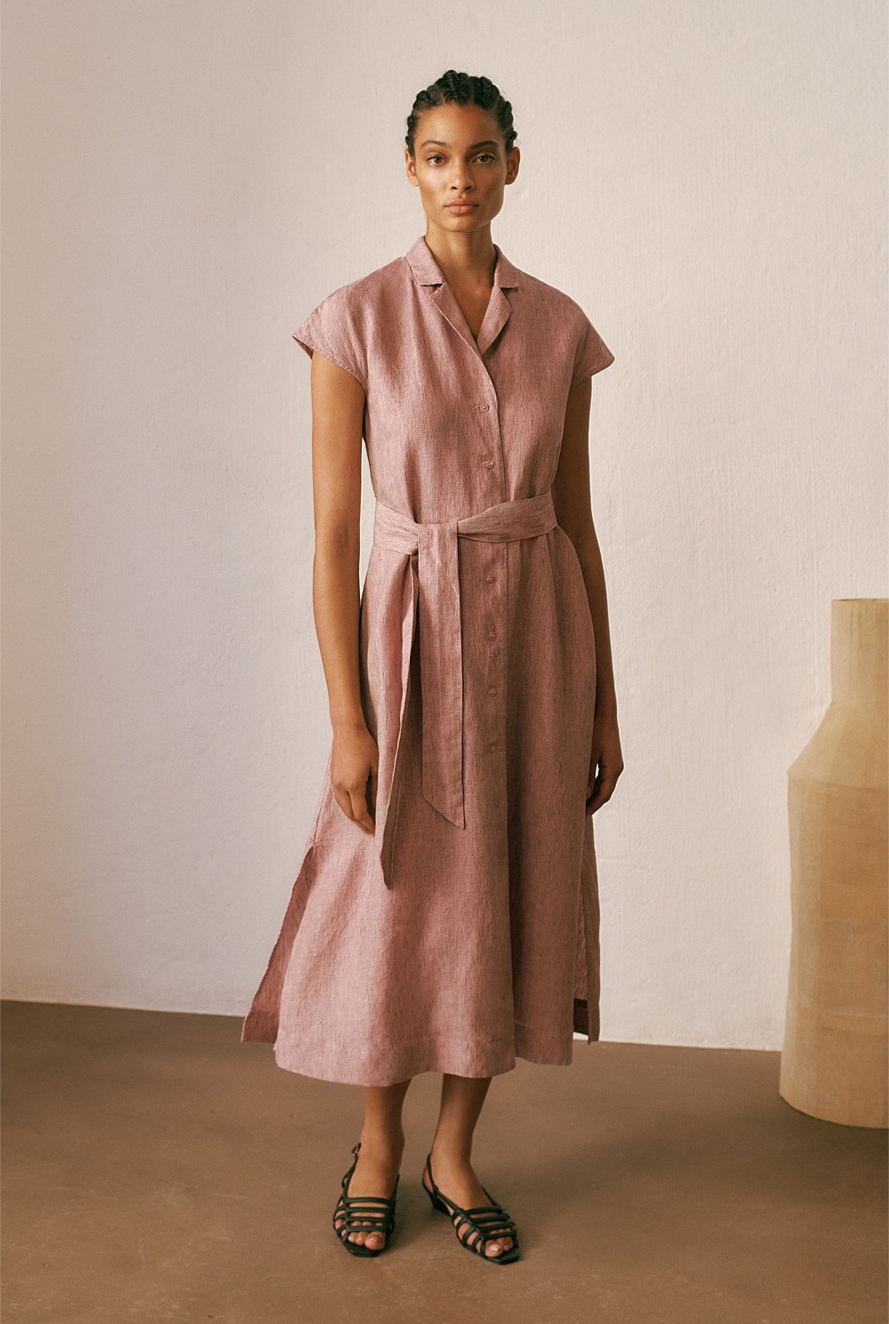 Linen End On End Stripe Shirt Dress