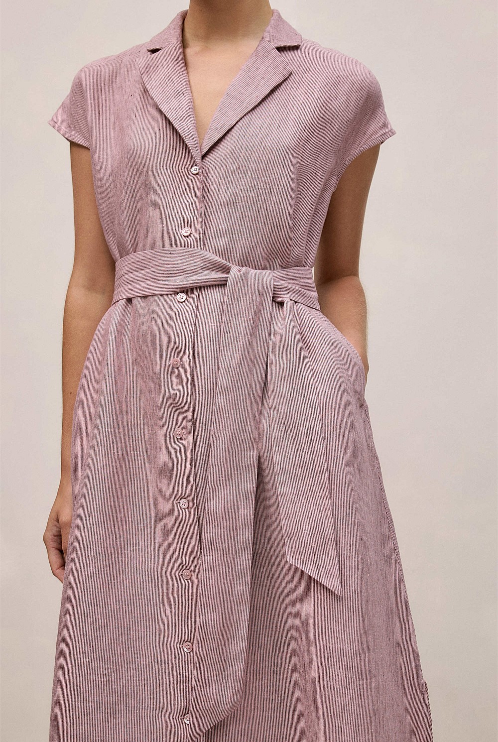 Linen End On End Stripe Shirt Dress
