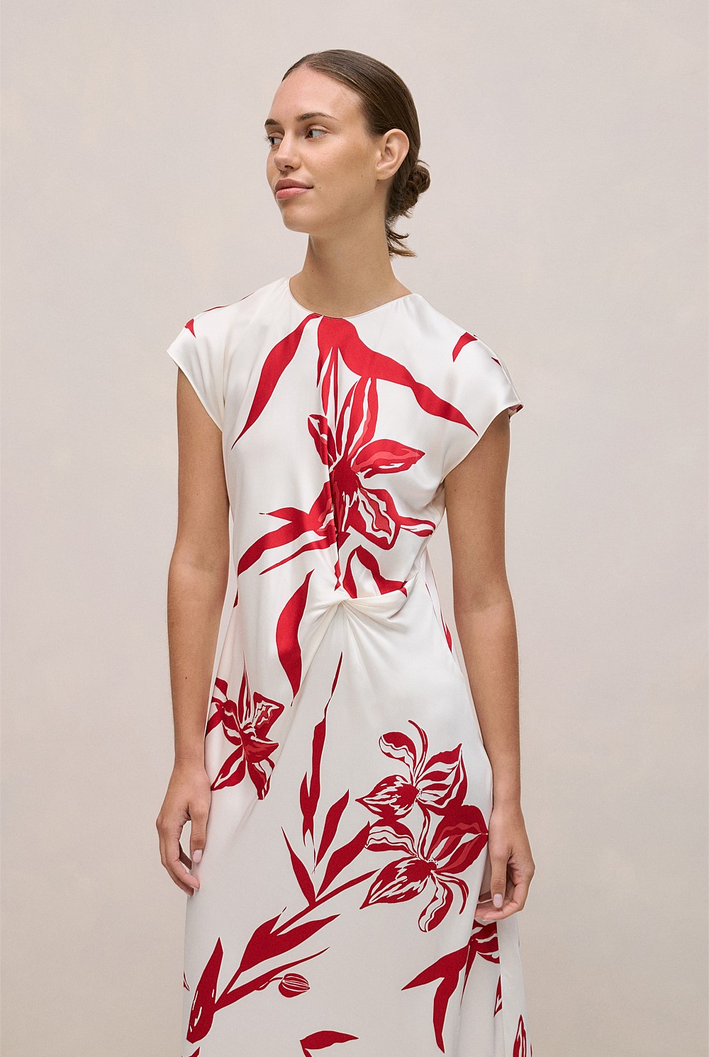 Wild Iris Twist Front Column Dress