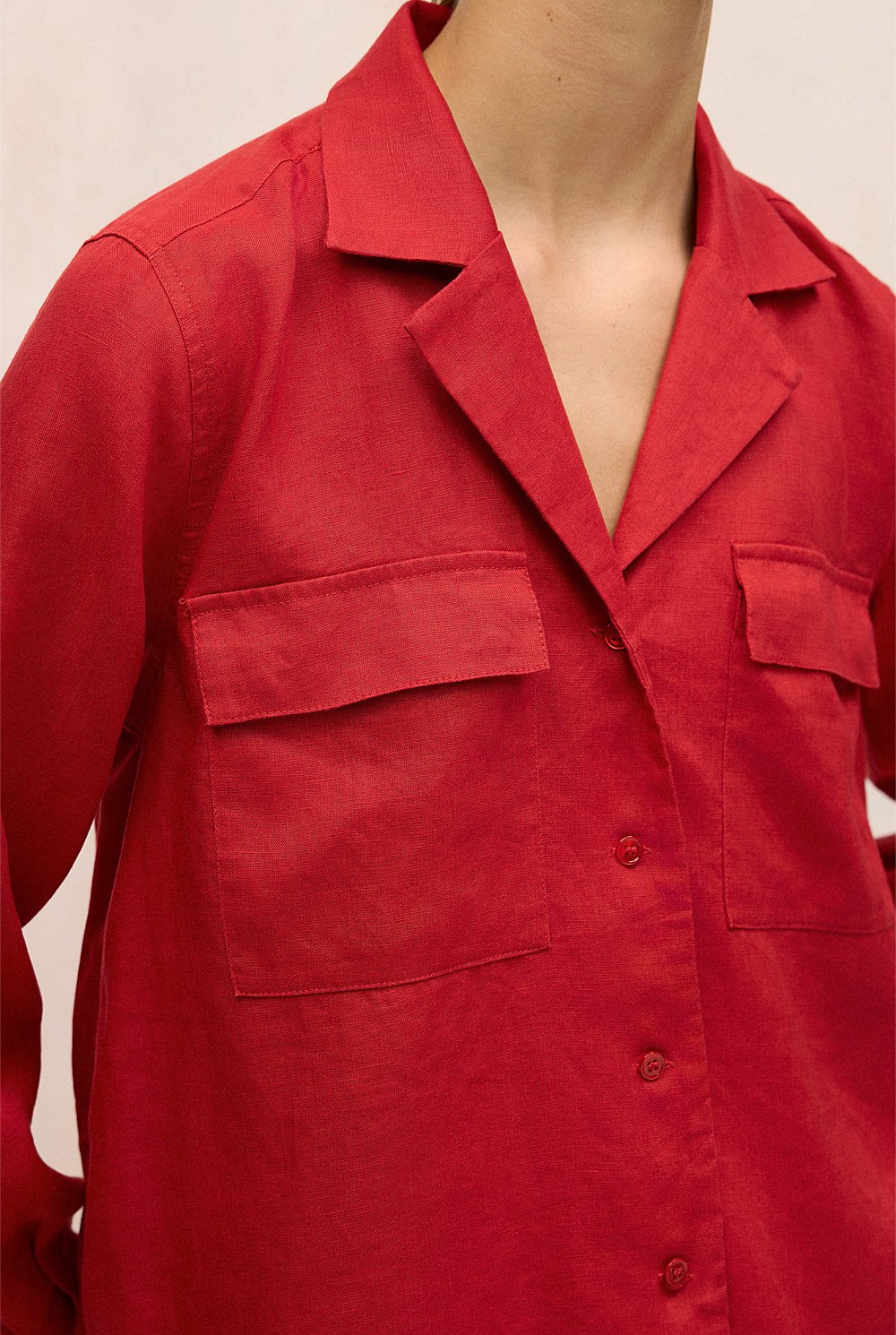 Linen Pocket Detail Long Sleeve Shirt