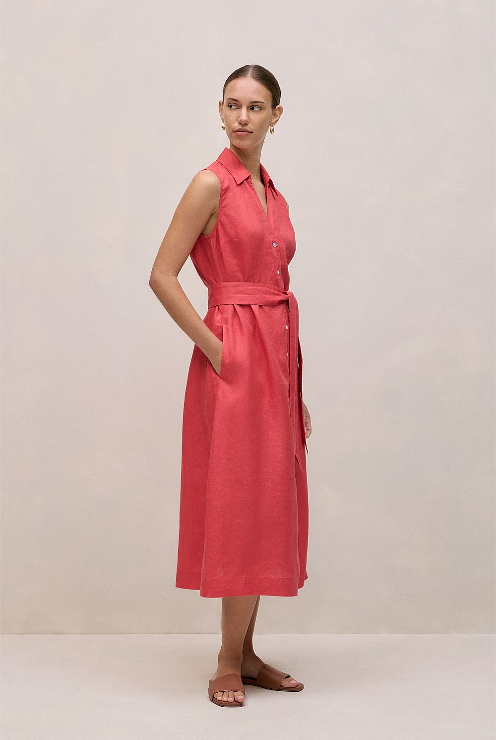 Linen Sleeveless Shirt Dress