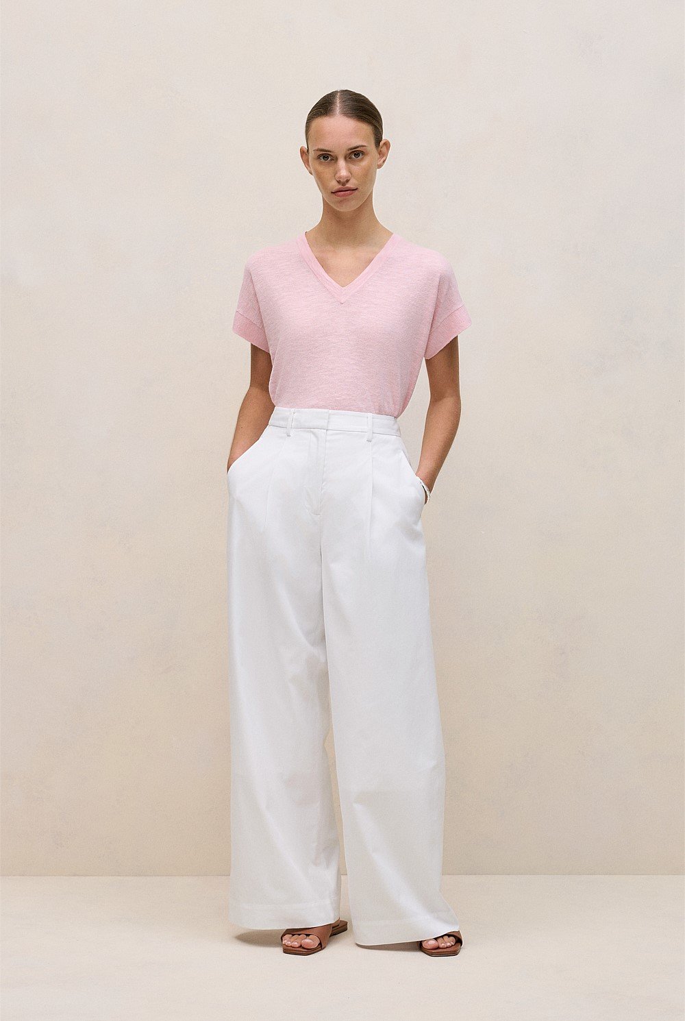 Linen Cotton Relaxed V Neck T-shirt