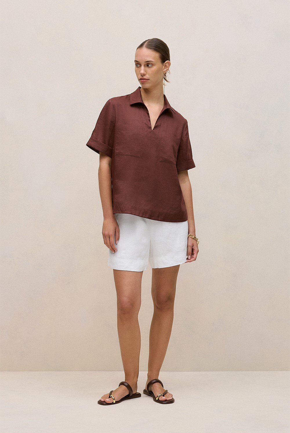 Ramie Collared Popover Shirt