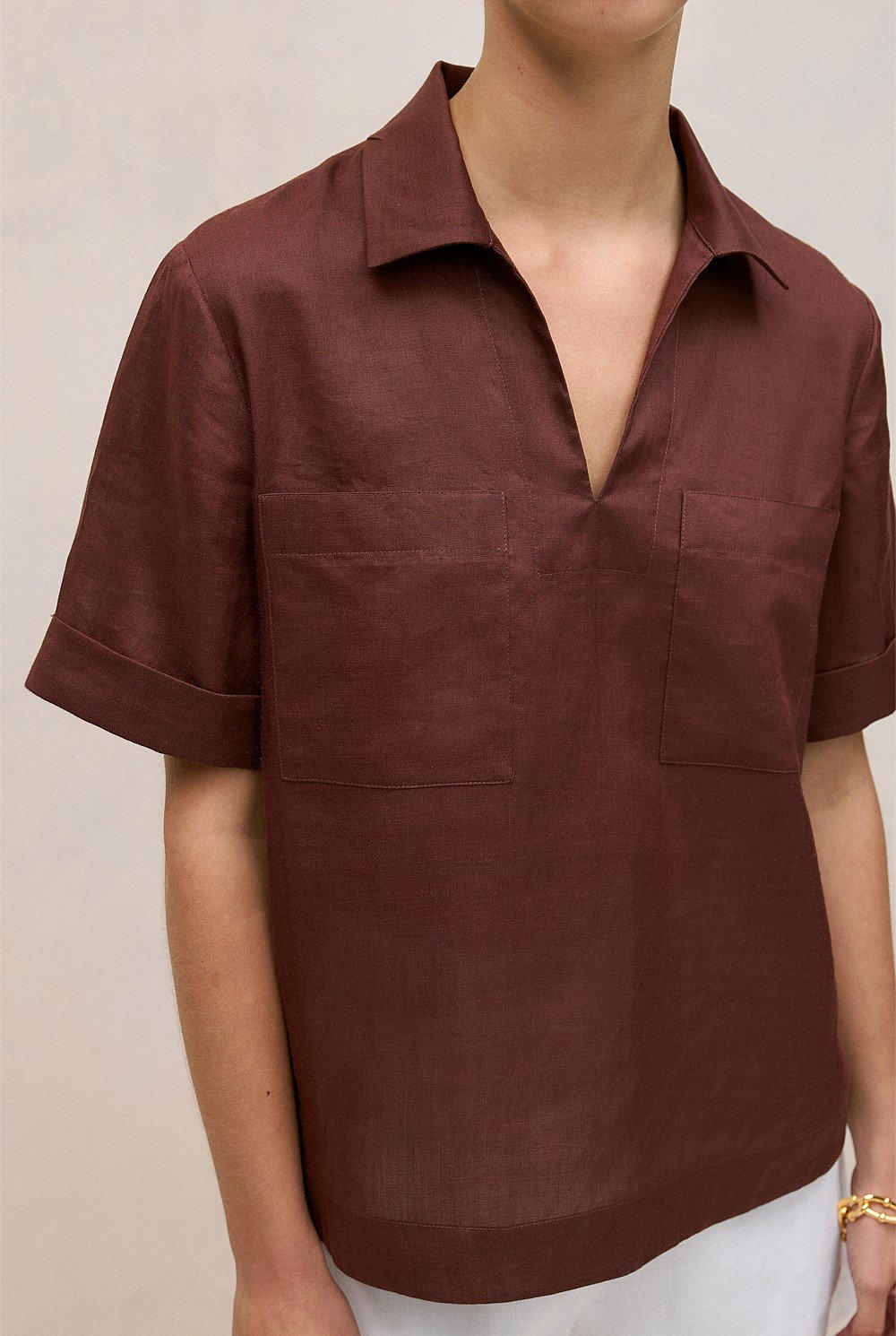 Ramie Collared Popover Shirt