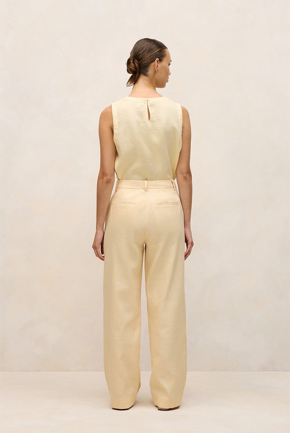 Linen Cotton Herringbone Tailored Wide Leg Pant