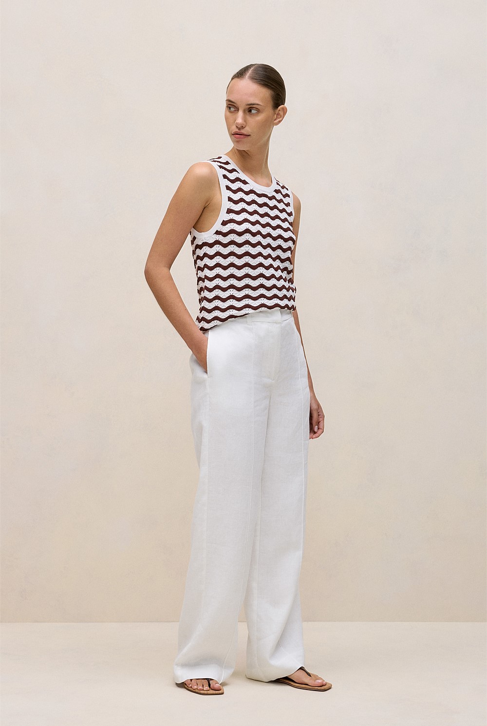 Cotton Pointelle Wave Stripe Tank