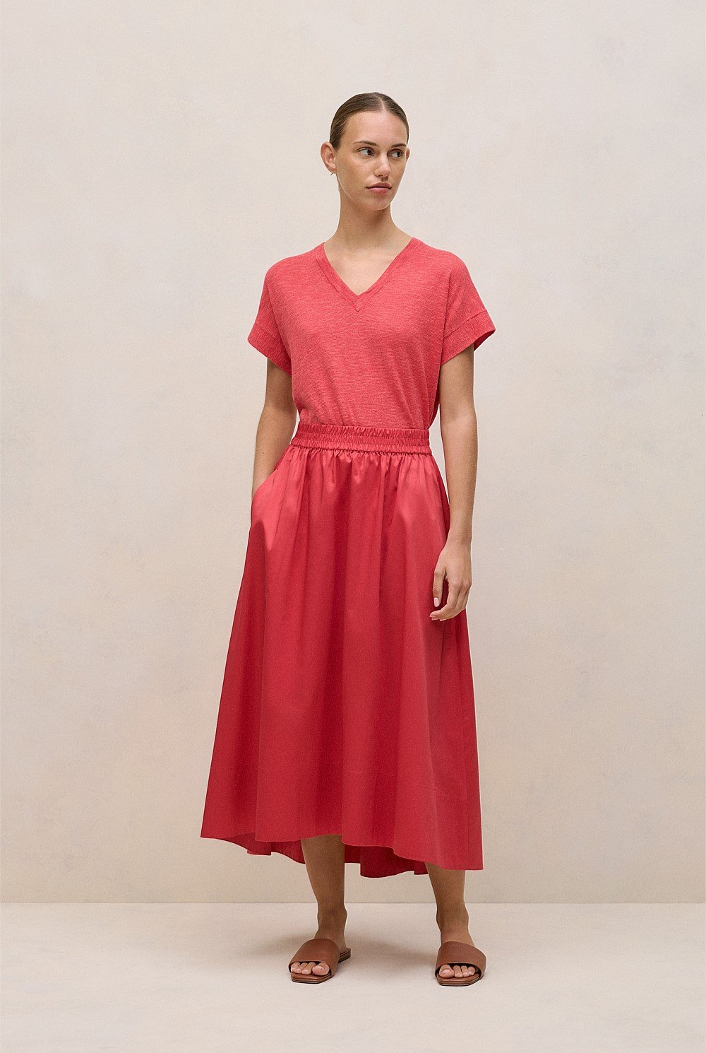 Linen Cotton Relaxed V Neck T-shirt