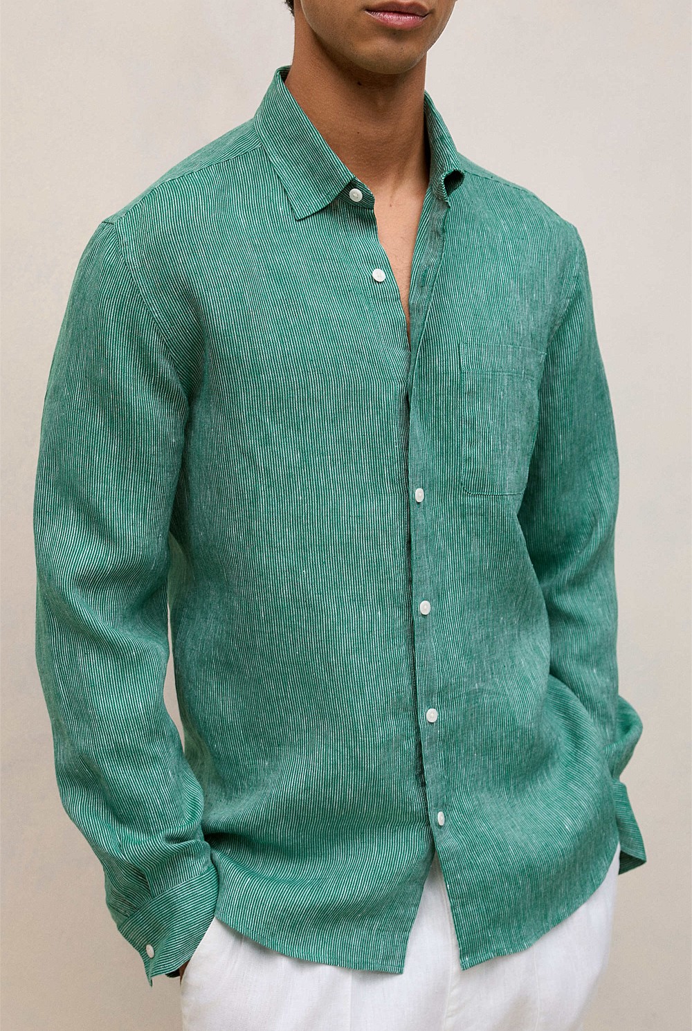 Regular Fit Linen Fine Stripe Shirt