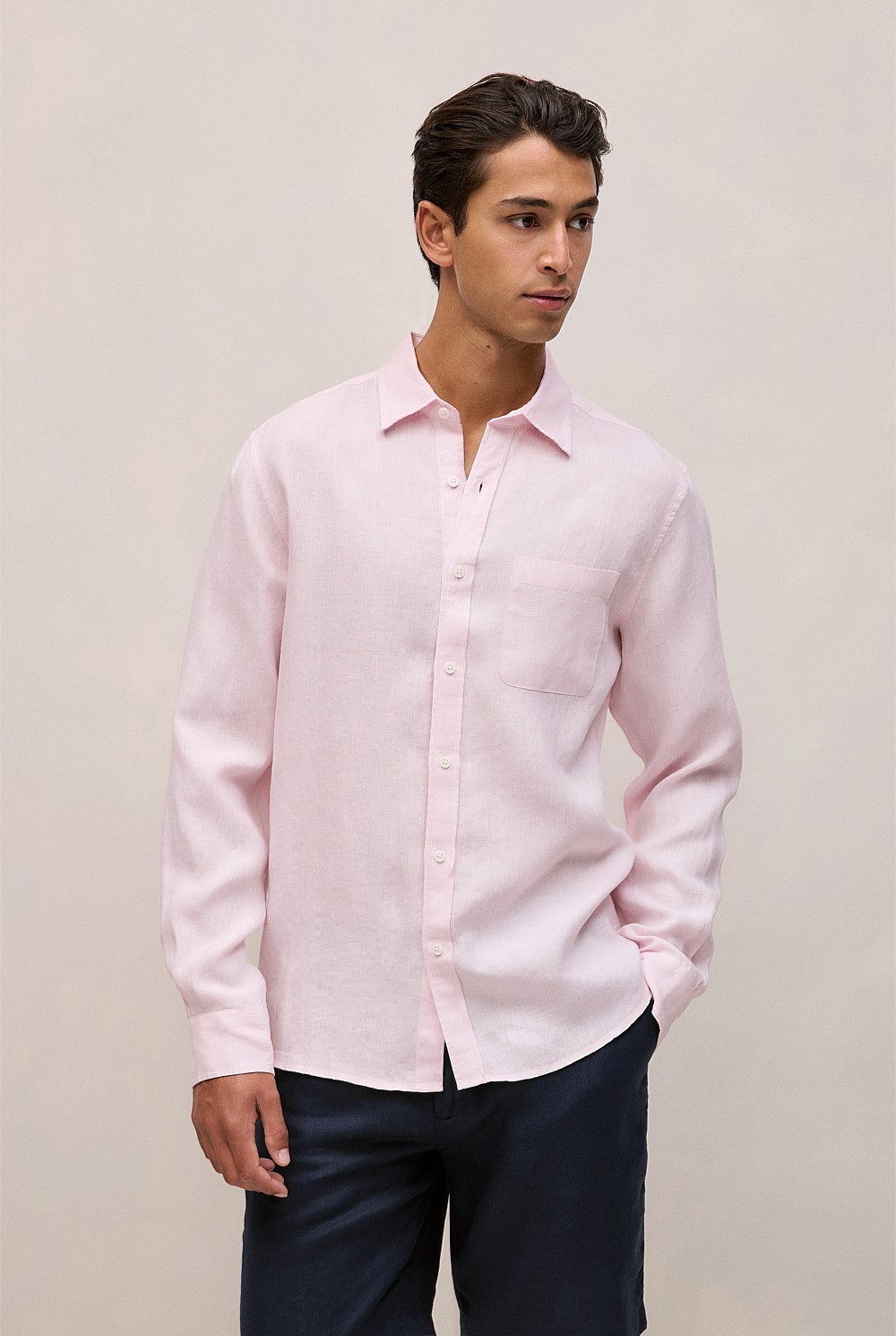 Regular Fit Linen Fine Stripe Shirt