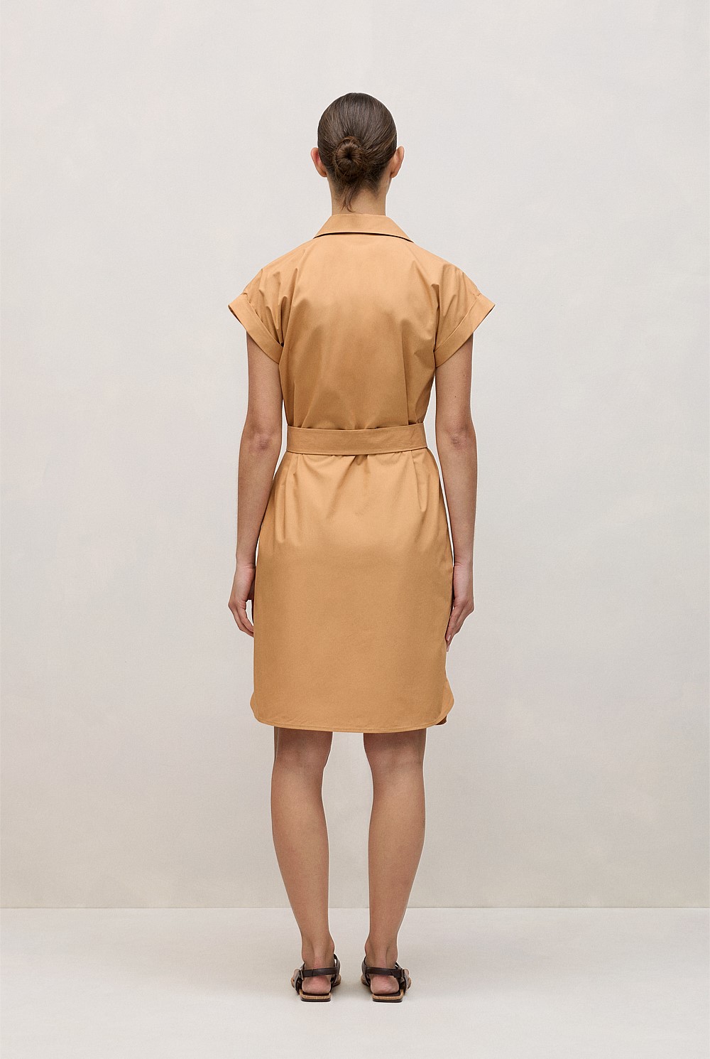 Cotton Poplin Cap Sleeve Shirt Dress