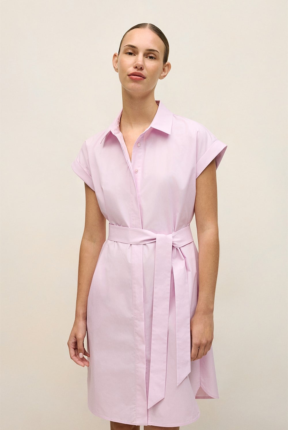 Cotton Poplin Cap Sleeve Shirt Dress