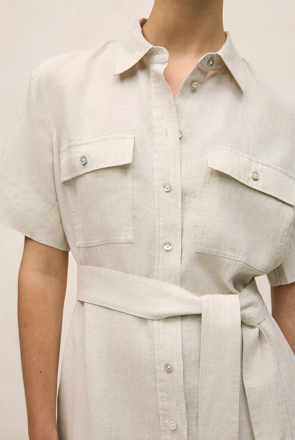 Linen Pocket Detail Shirt Dress